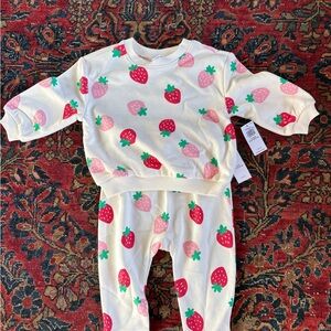 Old Navy Kids Pajama Set - White with Pink and Red Strawberries